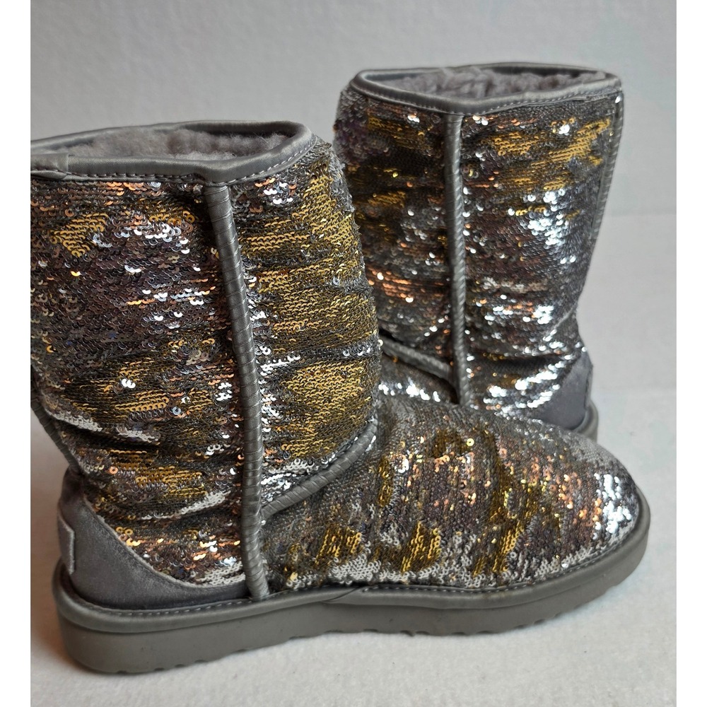 UGG Classic Short Sparkle Sequin Boots Silver Gold 1103796 Womens 8